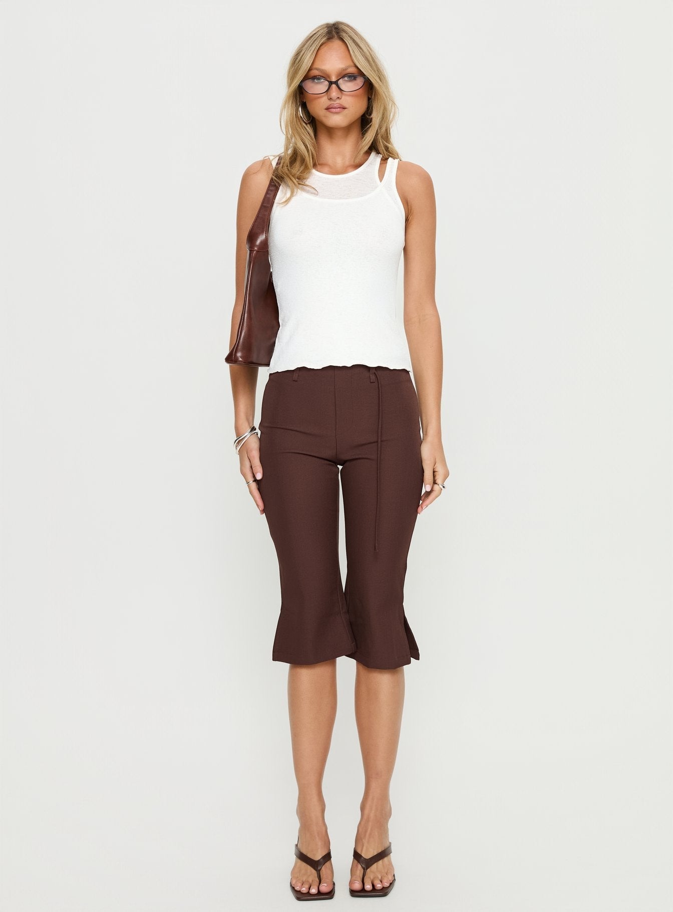 Giorgie Belted Capri Pant Chocolate Brown
