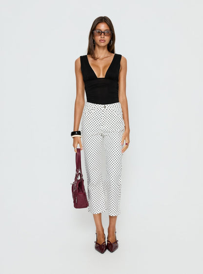Cindee High Rise Cropped Jeans White Polka Dot