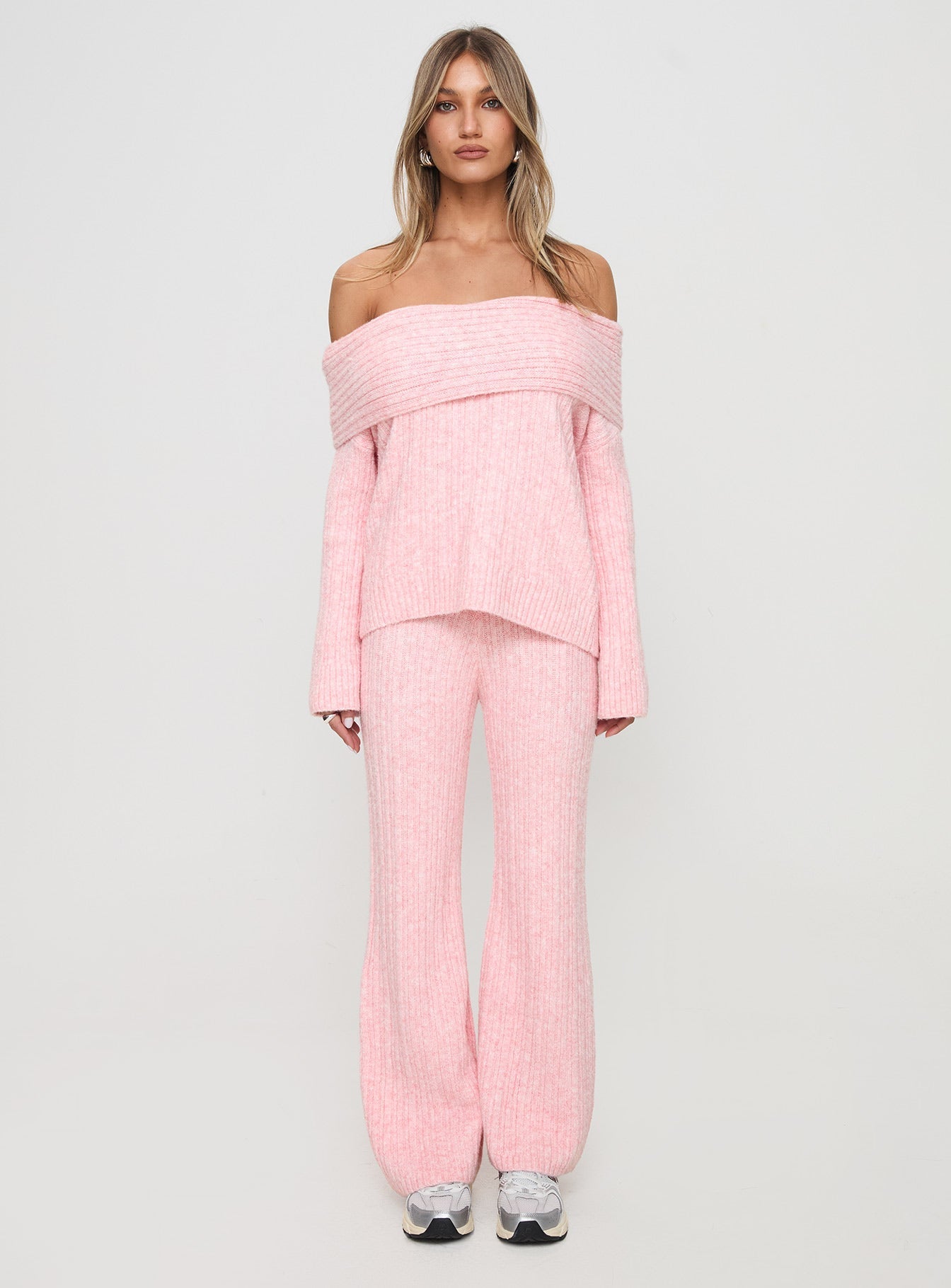 Icicle Off Shoulder Knit Sweater Pink