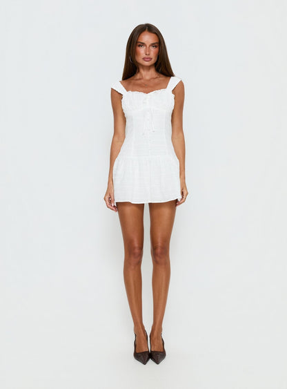 Snowplow Ruched Button Detail Romper White
