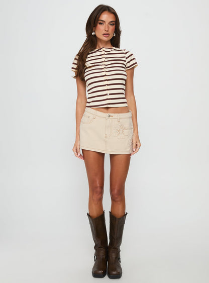 Marvella Button Up Top Beige / Brown Stripe