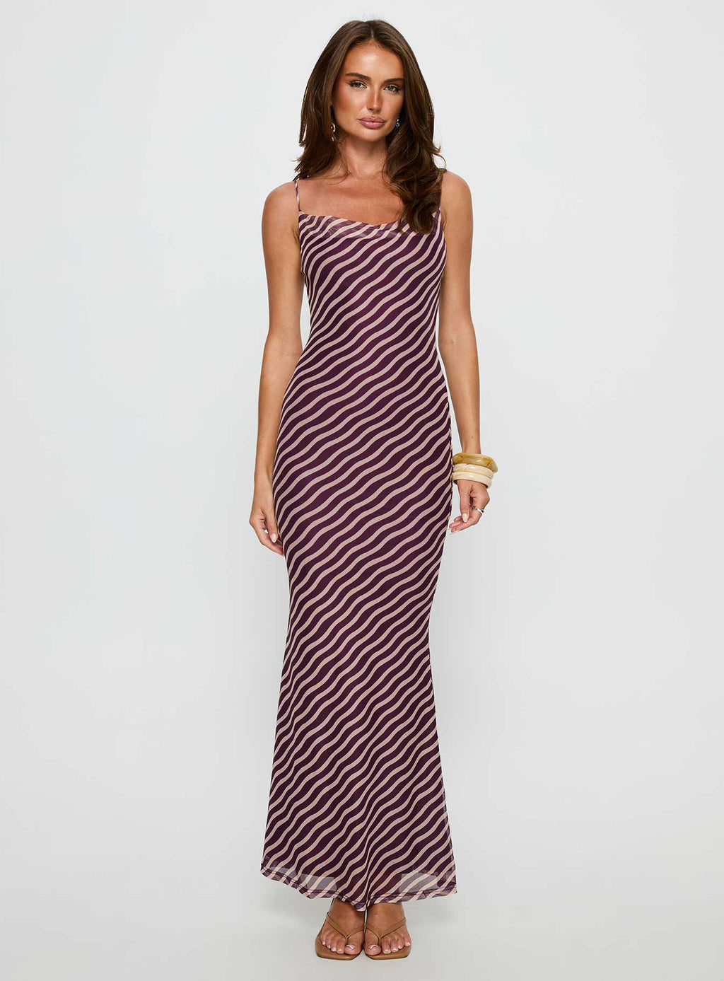 Aliah Cowl Neck Maxi Dress Plum Stripe