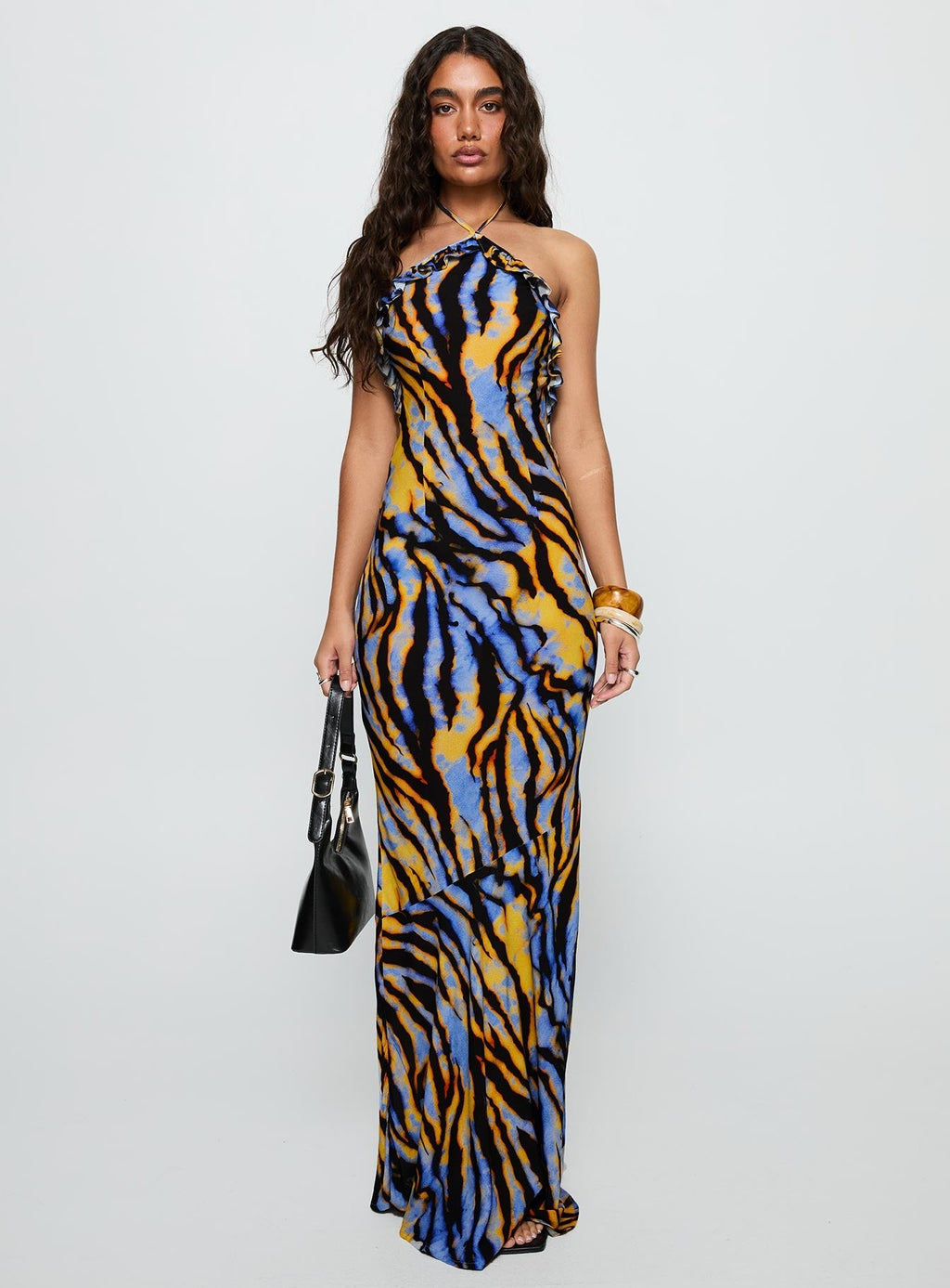 Virginia Beach Backless Maxi Dress Blue Zebra