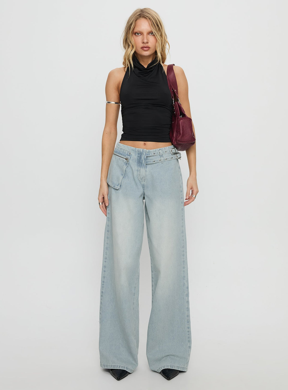 Paltrow Mid Rise Wide Leg Cargo Jeans Black