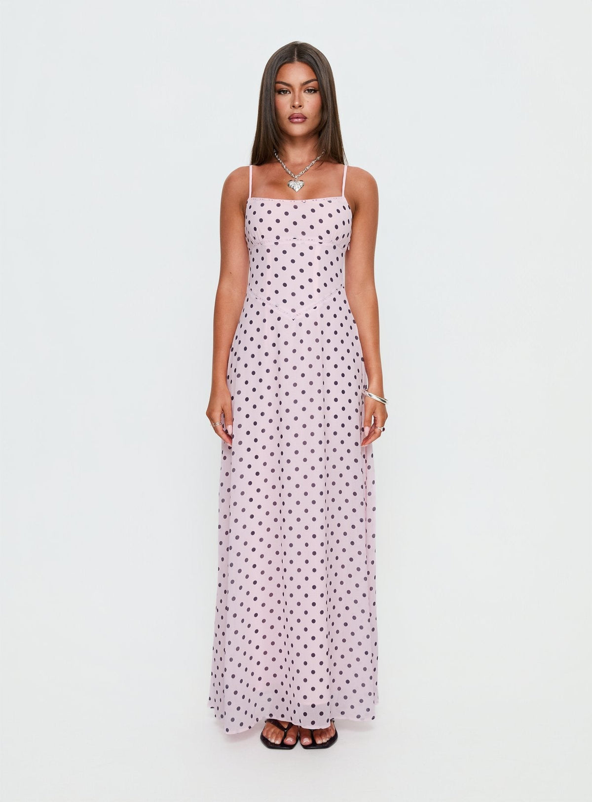 South of France Maxi Dress Pink Polka Dot
