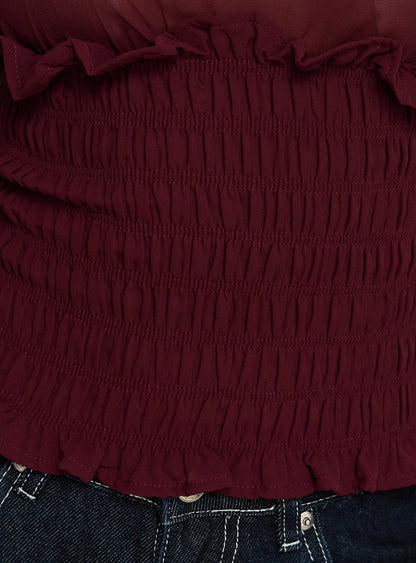 Fever Kiss Chiffon Ruched Top Wine