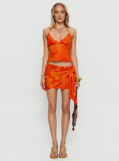 Quintana Halter Cami Top Orange Floral