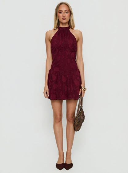 Devane High Neck Halter Romper Red