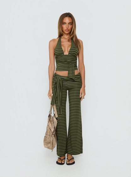 Esata Tie Detail Pants Green Stripe