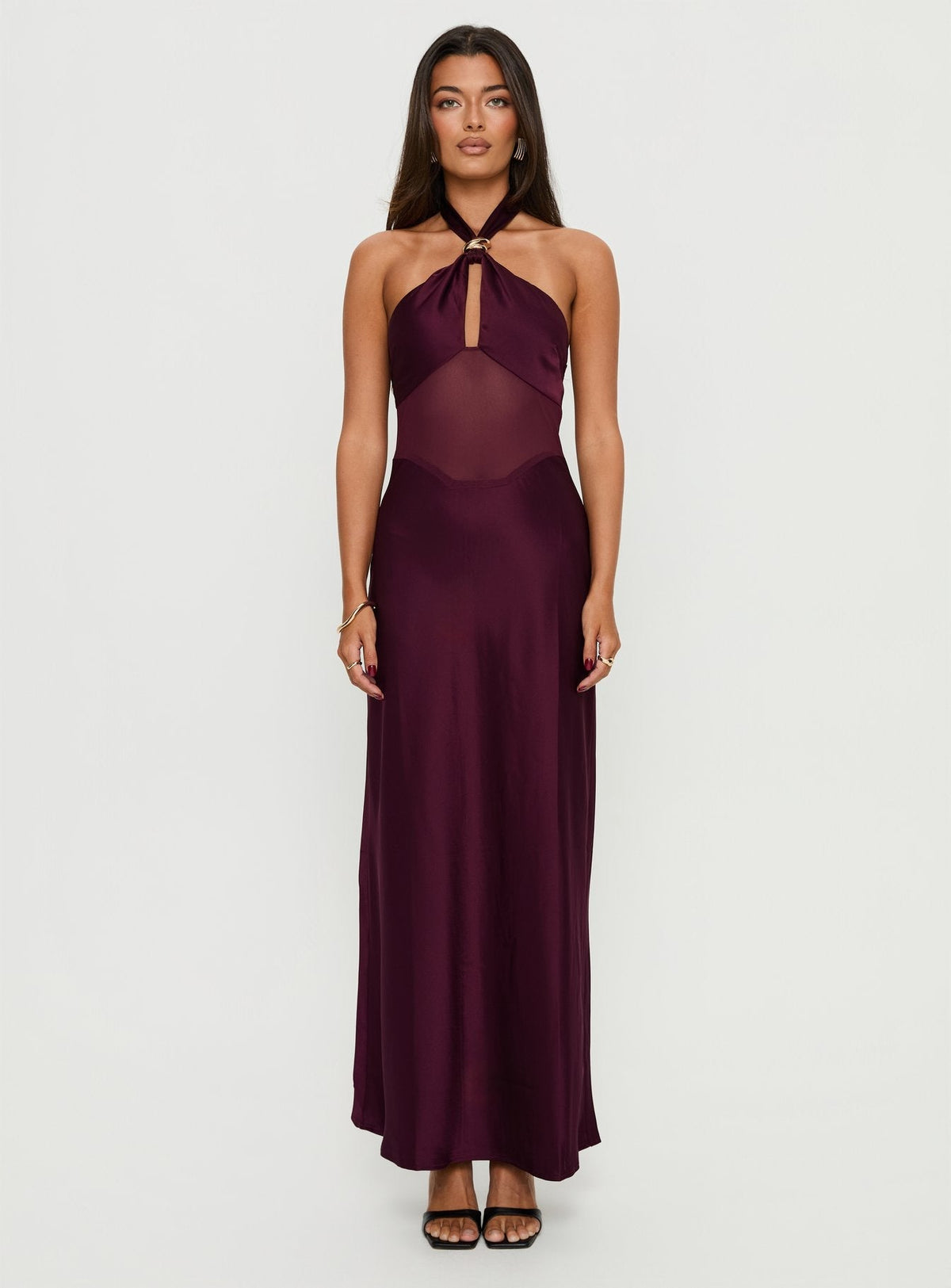 Rosario Halter Sheer Maxi Dress Plum