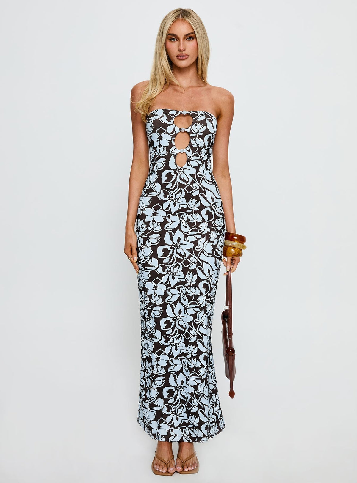 Saijana Strapless Maxi Dress Blue / Brown Floral