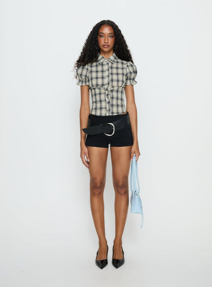 Maxfield Collared Button Up Blouse Top Multi Check