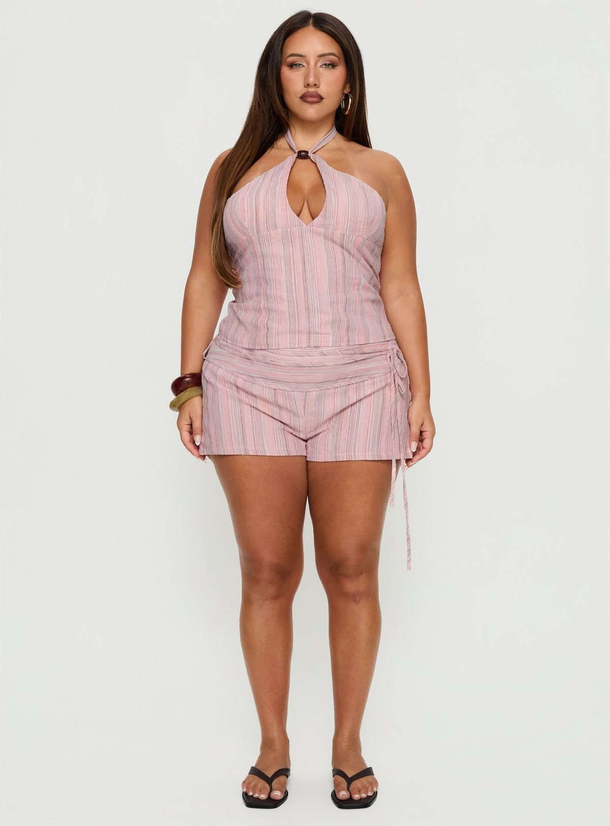 Electric Night Halter Tie Back Top Pink Stripe Curve