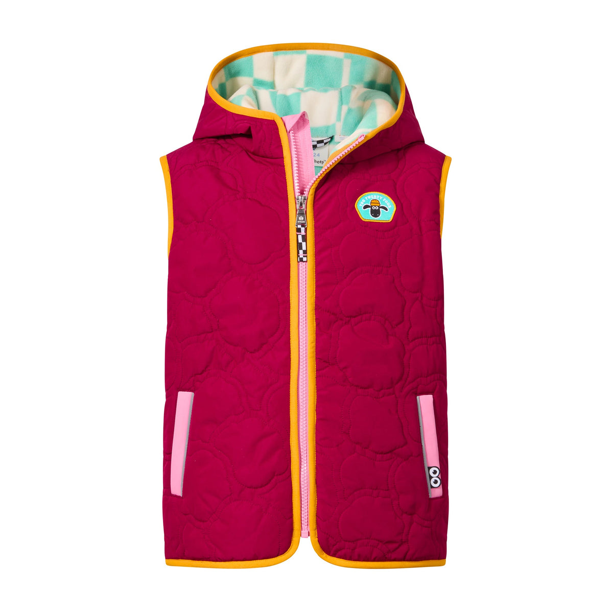 Ancon Shaun the Sheep Kids Insulated Quilted Gilet Microfleece Lining - Beetroot Red
