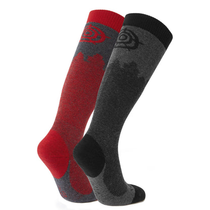 Aprica 2 Pack Mens Ski Sock - Black/Chilli Red