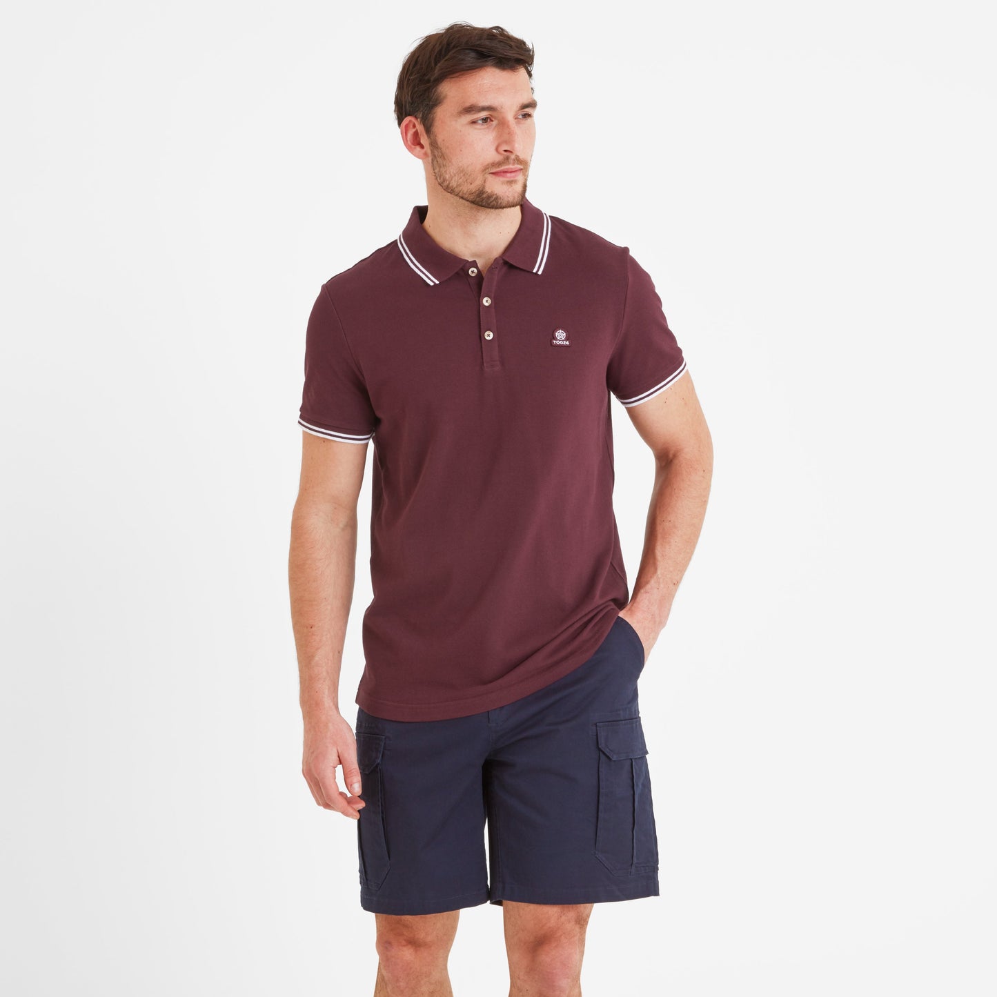 Biston Mens 100% Cotton Pique Polo Shirt - Deep Port