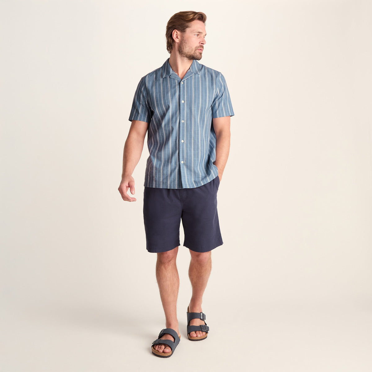 Boldon Mens 100% Cotton Supersoft Short Sleeve Shirt - Light Blue Stripe