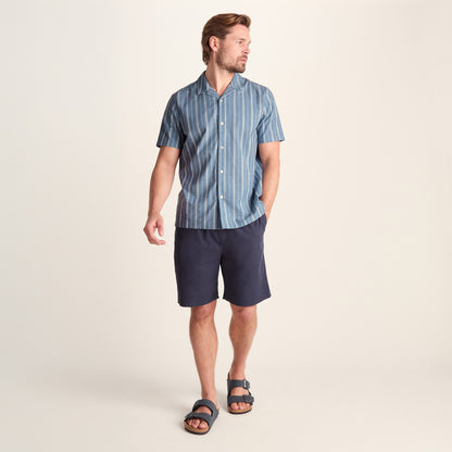 Boldon Mens 100% Cotton Supersoft Short Sleeve Shirt - Light Blue Stripe