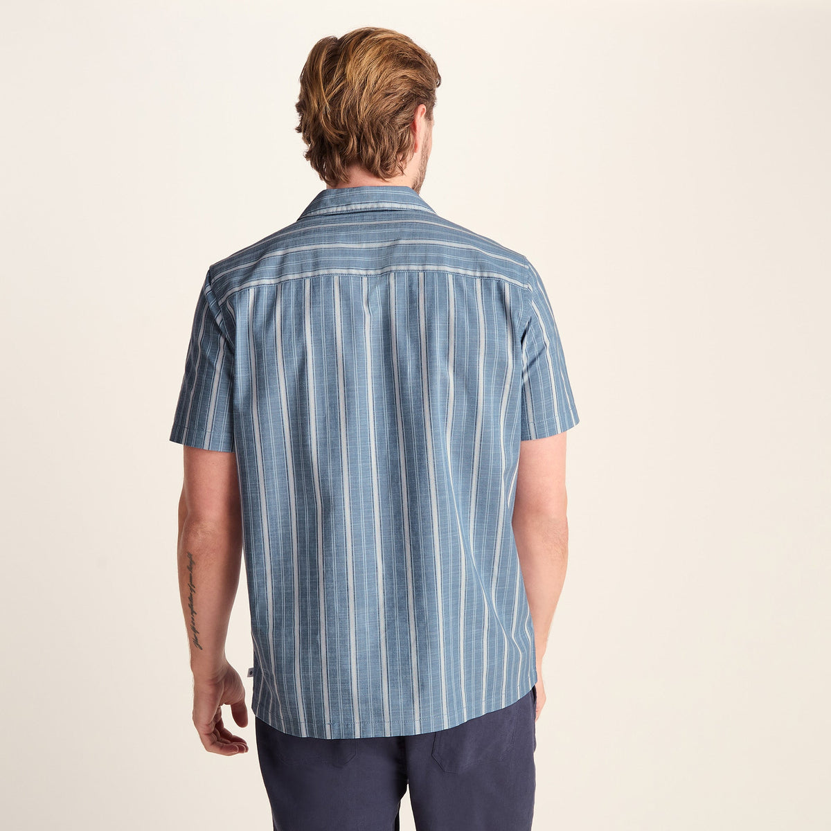 Boldon Mens 100% Cotton Supersoft Short Sleeve Shirt - Light Blue Stripe