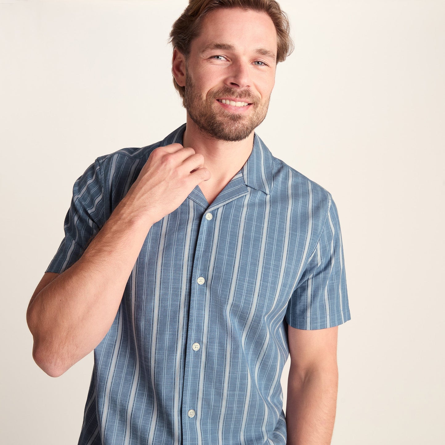 Boldon Mens 100% Cotton Supersoft Short Sleeve Shirt - Light Blue Stripe