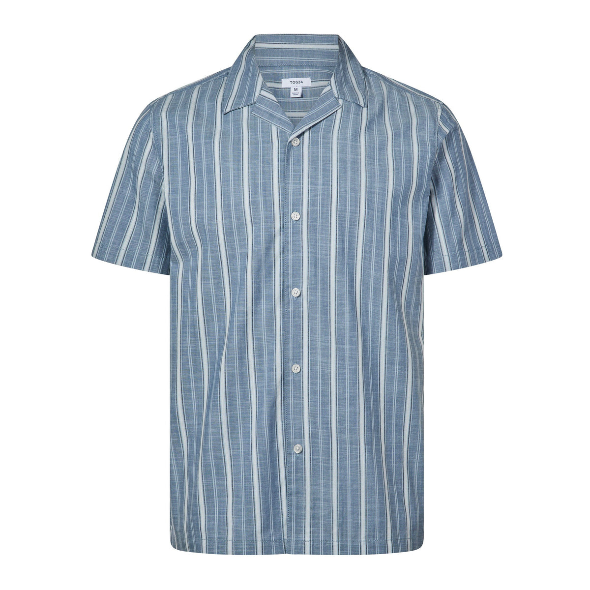Boldon Mens 100% Cotton Supersoft Short Sleeve Shirt - Light Blue Stripe