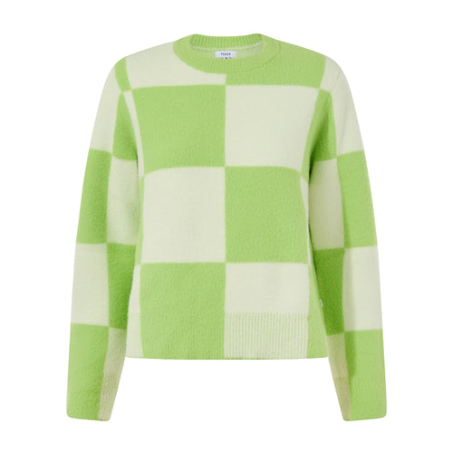 Celeste Womens Checkerboard Chunky Knit Jumper - Lemon Lime