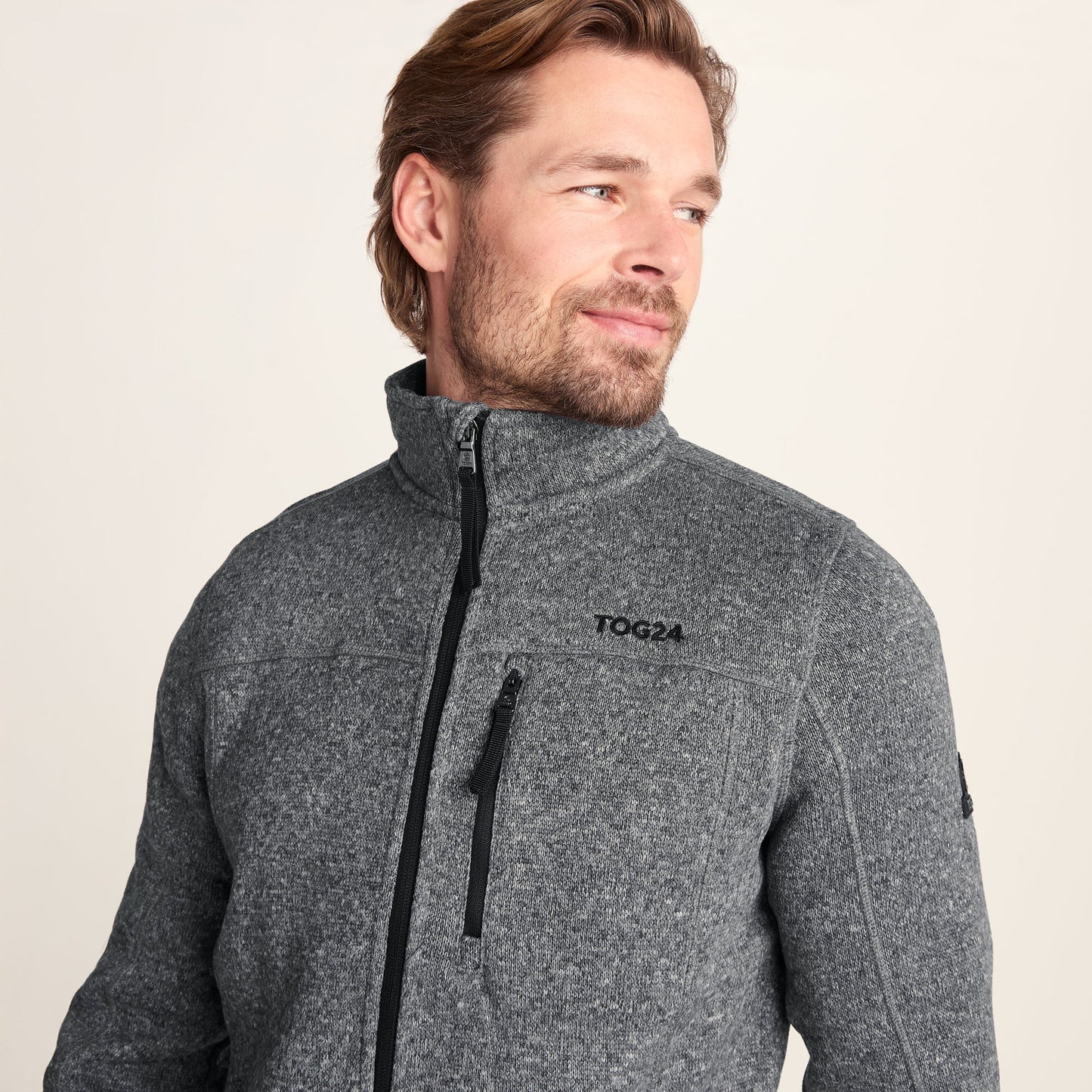 Cresswell Mens Knitlook Fleece Jacket - Dark Grey Marl