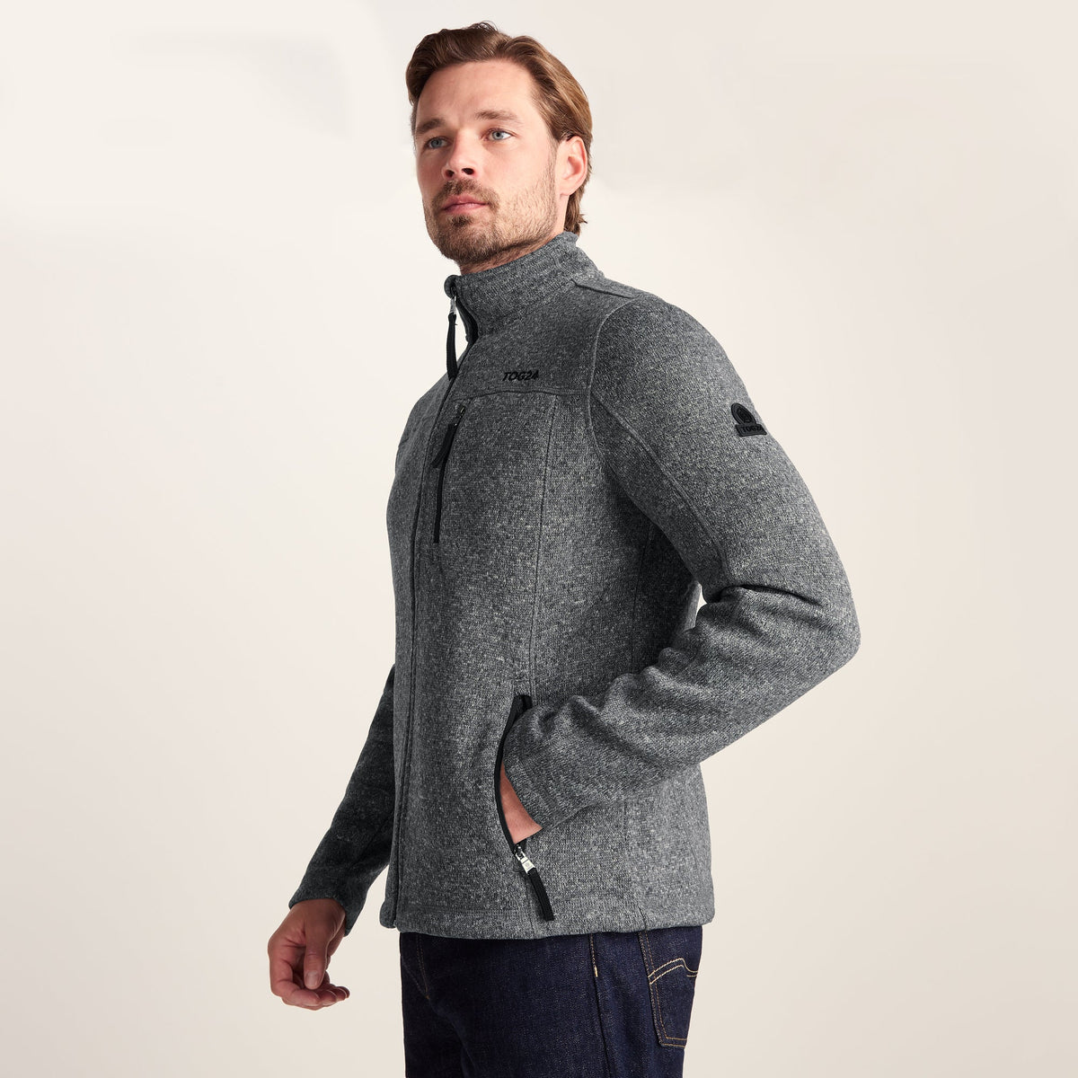 Cresswell Mens Knitlook Fleece Jacket - Dark Grey Marl