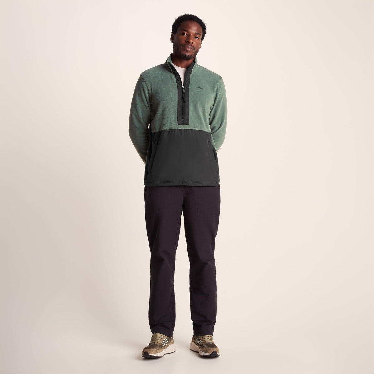 Dowson Mens Relaxed Fit Microfleece Zip Neck - Black/Light Forest