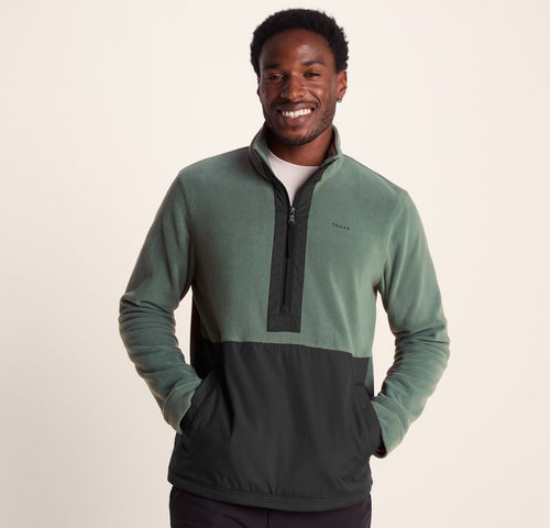 Dowson Mens Relaxed Fit Microfleece Zip Neck - Black/Light Forest