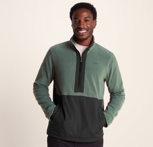 Dowson Mens Relaxed Fit Microfleece Zip Neck - Black/Light Forest