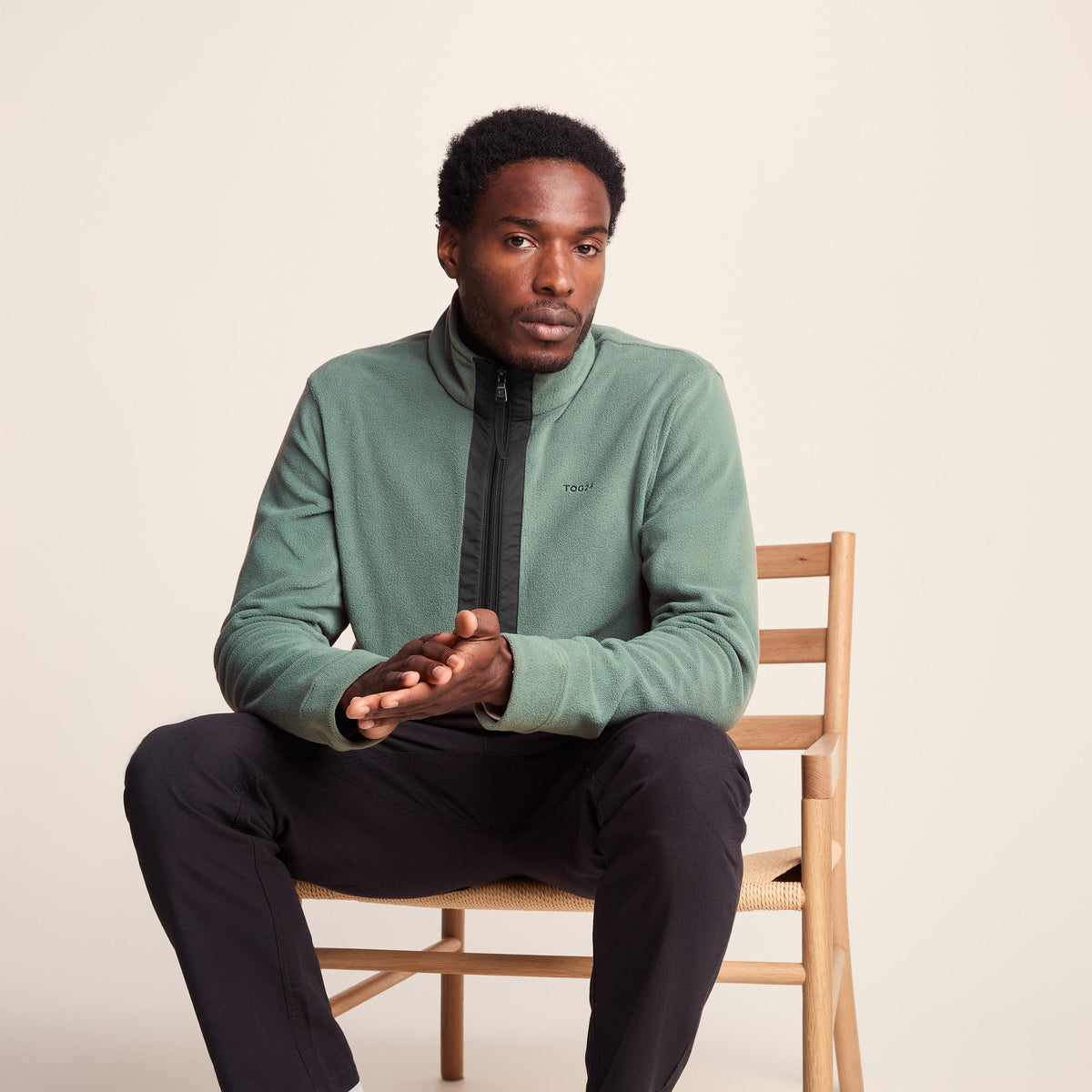 Dowson Mens Relaxed Fit Microfleece Zip Neck - Black/Light Forest