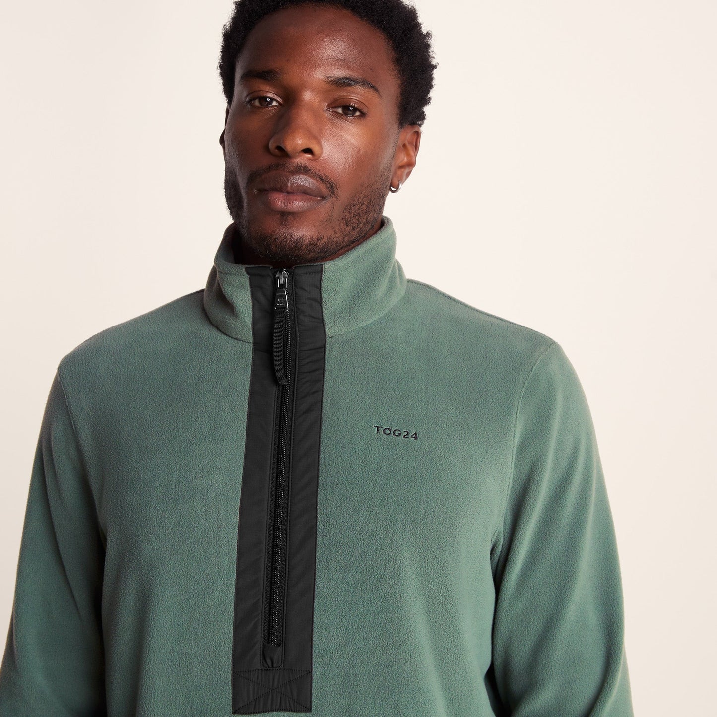 Dowson Mens Relaxed Fit Microfleece Zip Neck - Black/Light Forest