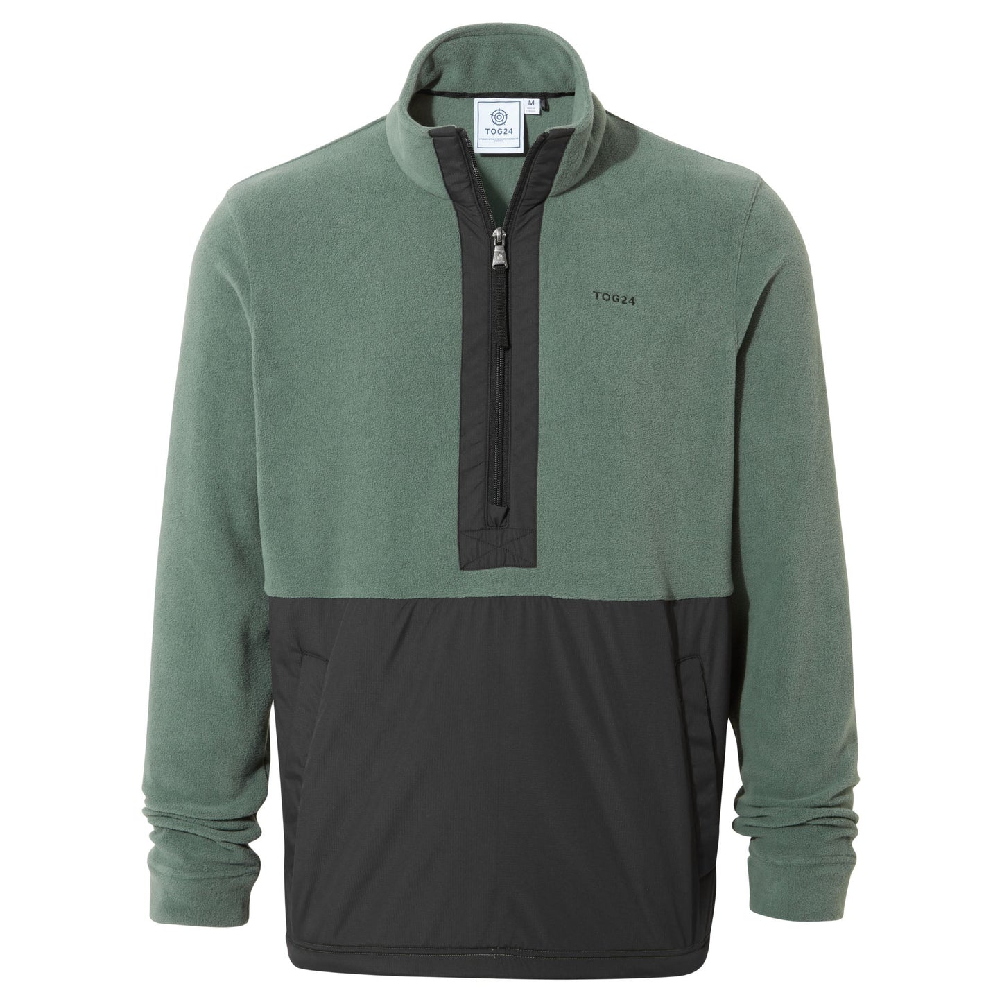 Dowson Mens Relaxed Fit Microfleece Zip Neck - Black/Light Forest