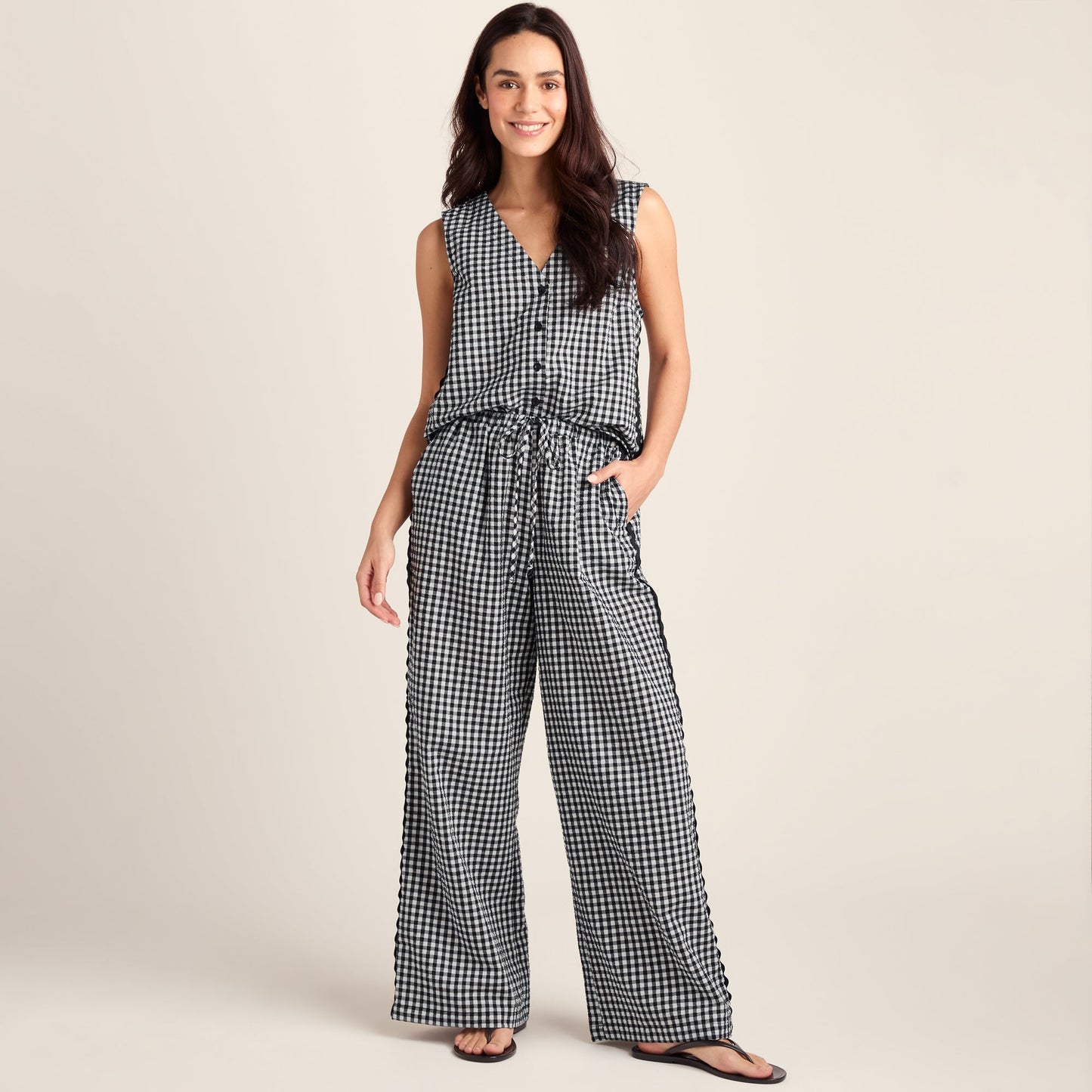 Fearne Womens Gingham Trousers - Black Check