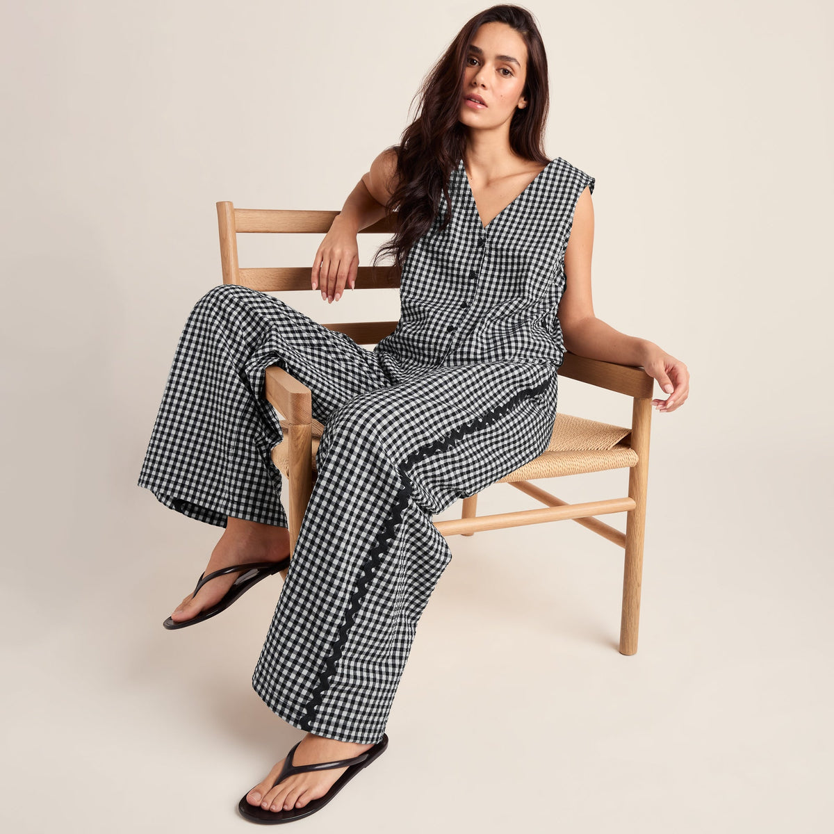 Fearne Womens Gingham Trousers - Black Check