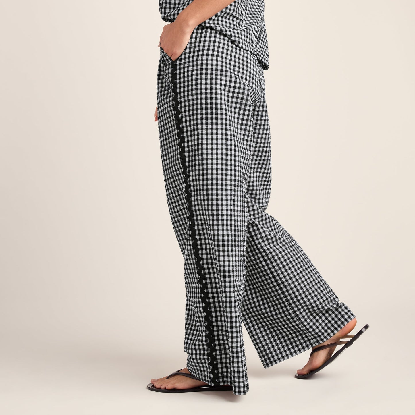 Fearne Womens Gingham Trousers - Black Check