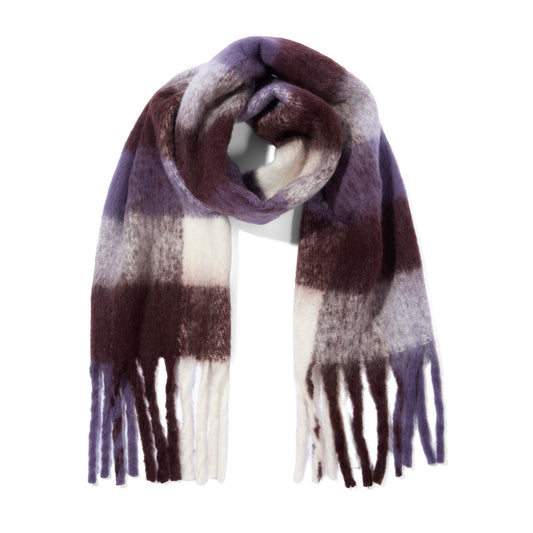 Freda Heavyweight Brushed Checked Blanket Scarf - Huckleberry Check
