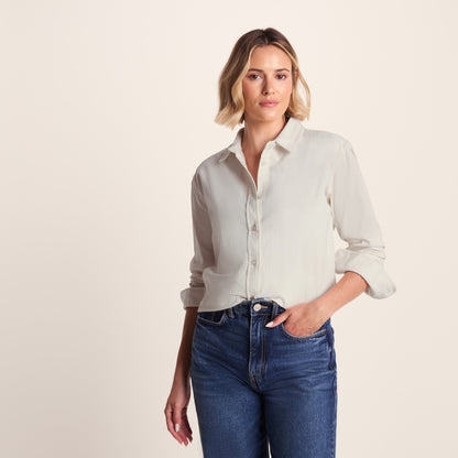 Harby Womens Long Sleeve Lightweight Corduroy Shirt - Vanilla