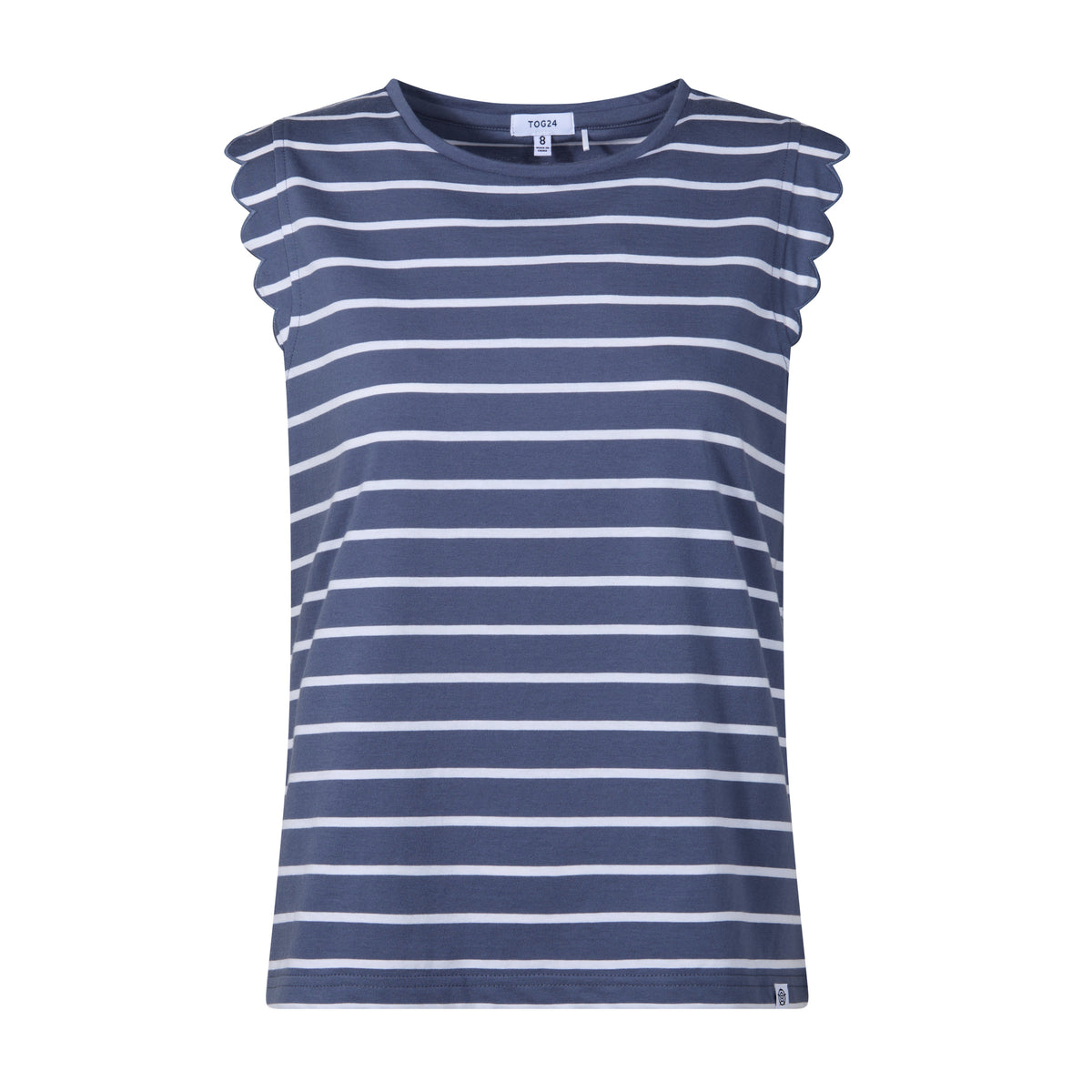 Katie Womens 100% Cotton Supersoft Vest - Smokey Blue/Optic White Stripe