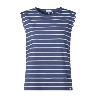 Katie Womens 100% Cotton Supersoft Vest - Smokey Blue/Optic White Stripe