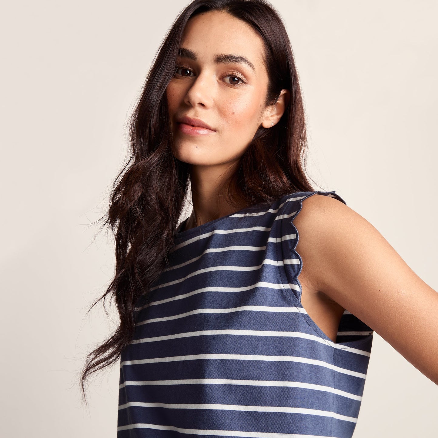 Katie Womens 100% Cotton Supersoft Vest - Smokey Blue/Optic White Stripe