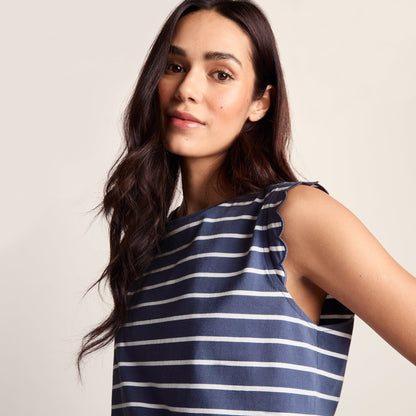 Katie Womens 100% Cotton Supersoft Vest - Smokey Blue/Optic White Stripe