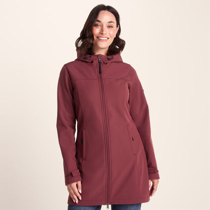 Keld Womens Long Shower Resistant Hooded Softshell Jacket - Burgundy