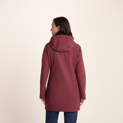 Keld Womens Long Shower Resistant Hooded Softshell Jacket - Burgundy