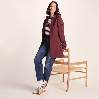 Keld Womens Long Shower Resistant Hooded Softshell Jacket - Burgundy