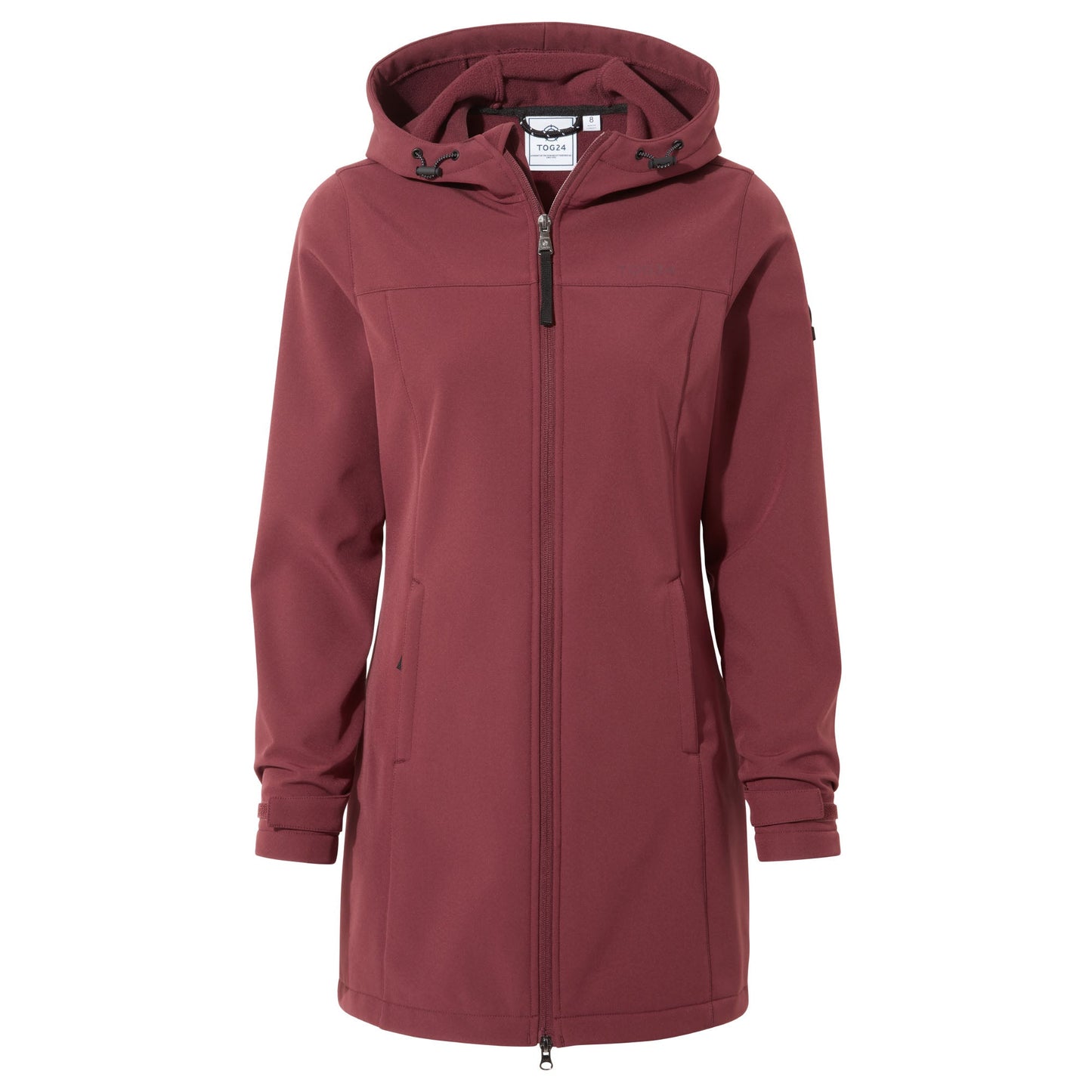 Keld Womens Long Shower Resistant Hooded Softshell Jacket - Burgundy