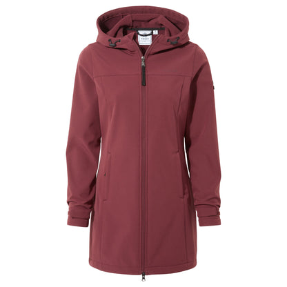 Keld Womens Long Shower Resistant Hooded Softshell Jacket - Burgundy