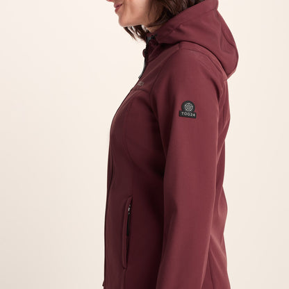 Keld Womens Long Shower Resistant Hooded Softshell Jacket - Burgundy