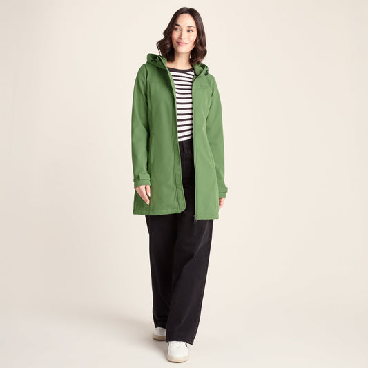 Keld Womens Long Shower Resistant Hooded Softshell Jacket - Dark Matcha